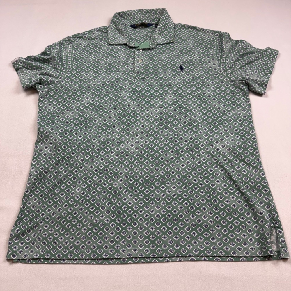 Polo Golf Ralph Lauren Mens XL Pro Fit Green‎ Medallion Print Cotton Polo Shirt